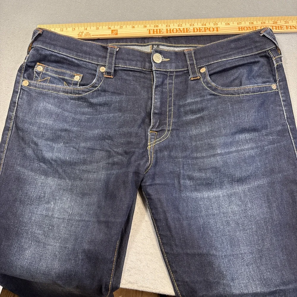 JEANS STRAGHT True Religion Blue Zip Pockets‎ Denim MENS 36x32